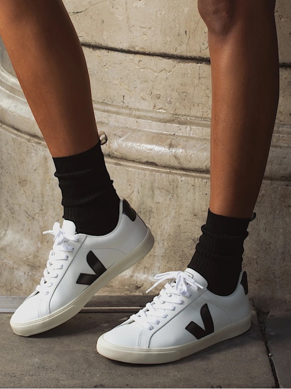 Veja White & Black Esplar Leather Sneakers